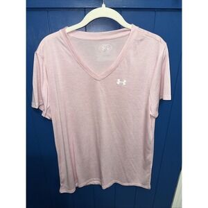 Under Armour Women Tech V-neck Loose Short‎ Sleeve T-shirt Moisture Wicking Pink